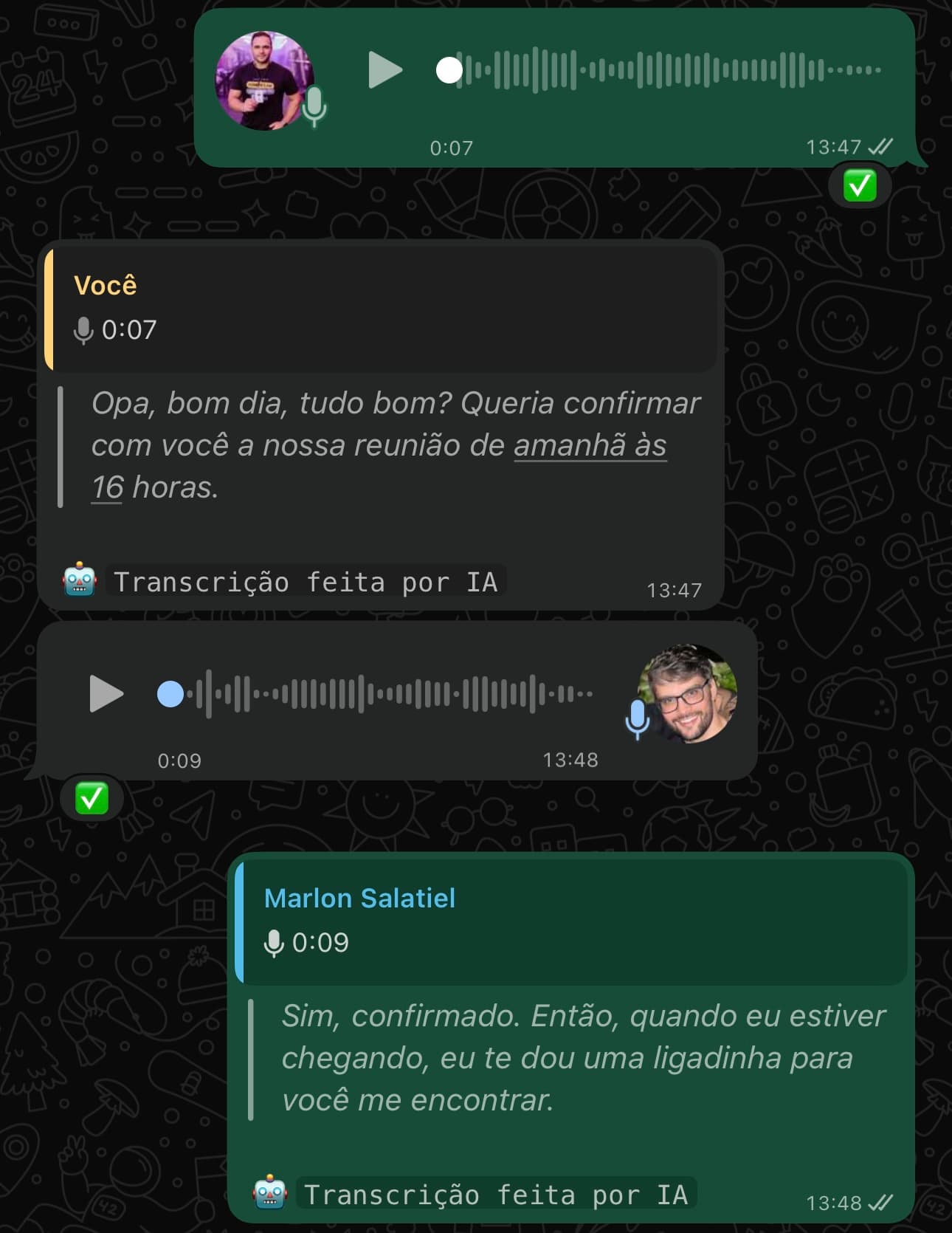 Exemplo de transcrição automática no WhatsApp via zapLution